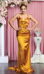 V-neck Cocktail Floor Length Satin Sleeveless Sheath Natural Waistline Open-Back Gathered Ruched Shirred Back Zipper Plunging Neck Sheath Dress/Evening Dress/Homecoming Dress/Bridesmaid Dress/Prom Dre