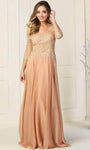 A-line V-neck Natural Waistline Floor Length Chiffon Applique Dress with a Brush/Sweep Train