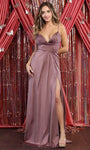 Sexy A-line V-neck Empire Waistline Gathered Back Zipper Slit Ruched Open-Back Spaghetti Strap Satin Prom Dress with a Brush/Sweep Train