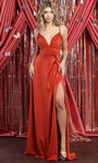 Sexy A-line V-neck Empire Waistline Back Zipper Open-Back Gathered Slit Ruched Spaghetti Strap Satin Prom Dress with a Brush/Sweep Train