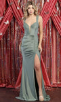 Tall Tank Plunging Neck Sweetheart Metallic Sheath Slit Draped Open-Back Back Zipper Illusion Natural Waistline Sheath Dress/Prom Dress with a Brush/Sweep Train