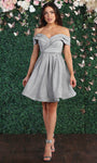 A-line V-neck Natural Waistline Plunging Neck Sweetheart Beaded Pleated Back Zipper Pocketed Fitted Asymmetric Gathered Off the Shoulder Cocktail Short Evening Dress/Homecoming Dress/Bridesmaid Dress/