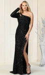 Sexy Sheath Long Sleeves One Shoulder Natural Waistline Cutout Fitted Gathered Slit Sequined Back Zipper Open-Back Asymmetric Cocktail Sheath Dress/Evening Dress/Homecoming Dress/Bridesmaid Dress/Prom