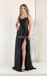 A-line Satin Slit Back Zipper Draped Open-Back Spaghetti Strap Cowl Neck Natural Waistline Prom Dress with a Brush/Sweep Train