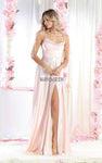 A-line Satin Natural Waistline Open-Back Slit Draped Back Zipper Cowl Neck Spaghetti Strap Prom Dress with a Brush/Sweep Train