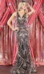 V-neck Plunging Neck Natural Waistline General Print Illusion Glittering Open-Back Sleeveless Mermaid Prom Dress with a Brush/Sweep Train