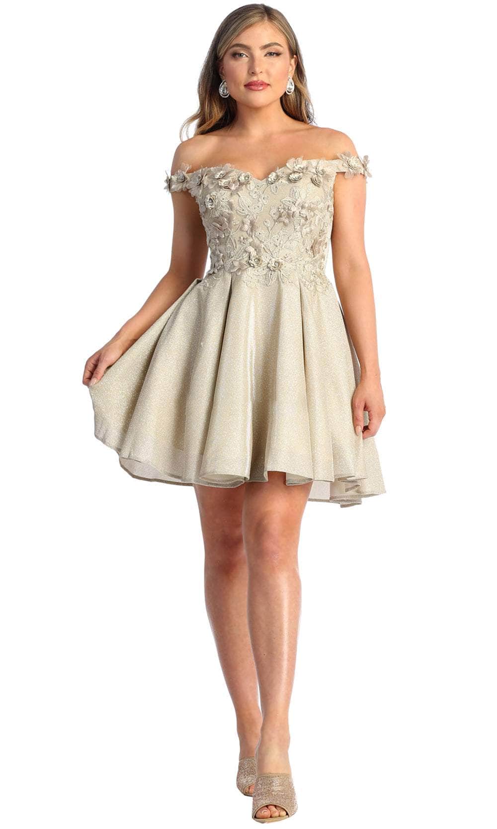 May Queen MQ1906 - Floral Appliqued Sweetheart Cocktail Dress