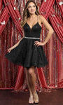 Tall A-line V-neck Plunging Neck Natural Waistline Cocktail Above the Knee Short Spaghetti Strap Glittering Beaded Lace-Up Illusion Dress