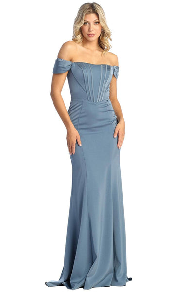 Sheath Cap Sleeves Off the Shoulder Corset Natural Princess Seams Waistline Fall Back Zipper Fitted Open-Back Sheath Dress/Prom Dress with a Brush/Sweep Train