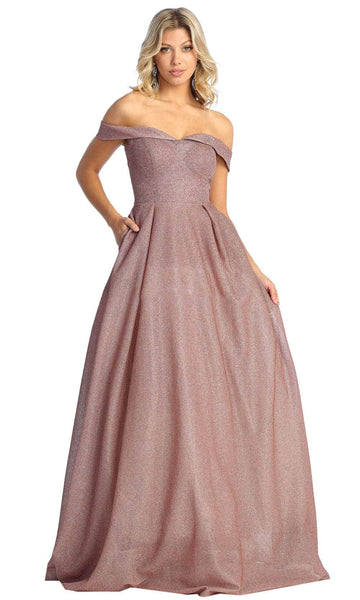 A-line Glittering Goddess Open-Back Back Zipper Draped Pocketed Pleated Sweetheart Off the Shoulder Floor Length Natural Waistline Prom Dress with a Brush/Sweep Train