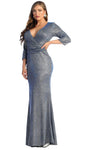 V-neck Back Zipper Pleated Glittering Ruched Natural Waistline Sheath Sheath Dress/Evening Dress