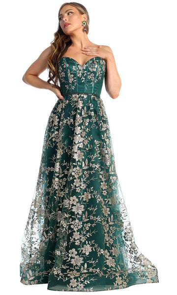 A-line Strapless Sweetheart Beaded Back Zipper Open-Back Belted Sequined Floral Print Corset Natural Waistline Floor Length Prom Dress with a Brush/Sweep Train