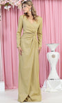 V-neck Ruched Glittering Fitted Sheath Natural Waistline Floor Length Long Sleeves Sheath Dress/Evening Dress with a Brush/Sweep Train