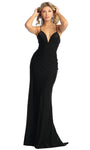 V-neck Spaghetti Strap Sheath Floor Length Open-Back Lace-Up Back Zipper Empire Waistline Sheath Dress/Evening Dress with a Brush/Sweep Train