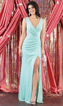 V-neck Sleeveless Slit Back Zipper Open-Back Faux Wrap Ruched Pleated Draped Sheath Natural Waistline Sheath Dress/Prom Dress with a Brush/Sweep Train