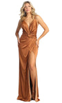 V-neck Sheath Natural Waistline Back Zipper Slit Draped Ruched Fitted Open-Back V Back Sheer Floor Length Plunging Neck Sheath Dress/Prom Dress with a Brush/Sweep Train