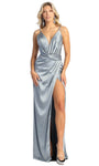 V-neck Plunging Neck Sheath Floor Length Natural Waistline Back Zipper Fitted Ruched Slit V Back Draped Sheer Open-Back Sheath Dress/Prom Dress with a Brush/Sweep Train