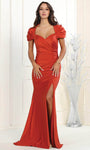 Sexy Sweetheart Ruched Slit Draped Open-Back Gathered Short Natural Waistline Short Sleeves Sleeves Mermaid Evening Dress with a Brush/Sweep Train