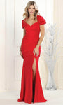 Sexy Sweetheart Natural Waistline Short Sleeves Sleeves Draped Ruched Slit Gathered Open-Back Mermaid Short Evening Dress with a Brush/Sweep Train