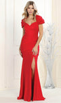 Sexy Natural Waistline Sweetheart Slit Open-Back Draped Gathered Ruched Short Sleeves Sleeves Short Mermaid Evening Dress with a Brush/Sweep Train