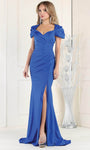 Sexy Short Mermaid Short Sleeves Sleeves Sweetheart Natural Waistline Open-Back Ruched Draped Gathered Slit Evening Dress with a Brush/Sweep Train