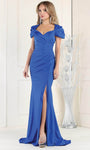 Sexy Natural Waistline Short Sleeves Sleeves Short Draped Gathered Slit Ruched Open-Back Mermaid Sweetheart Evening Dress with a Brush/Sweep Train