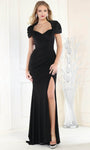 Sexy Sweetheart Mermaid Slit Ruched Draped Open-Back Gathered Natural Waistline Short Sleeves Sleeves Short Evening Dress with a Brush/Sweep Train