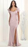 Sexy Short Sleeves Sleeves Short Natural Waistline Mermaid Sweetheart Draped Open-Back Slit Gathered Ruched Evening Dress with a Brush/Sweep Train