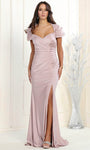 Sexy Natural Waistline Short Gathered Open-Back Draped Ruched Slit Sweetheart Mermaid Short Sleeves Sleeves Evening Dress with a Brush/Sweep Train