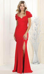 Sexy Sweetheart Mermaid Fitted Pleated Slit Natural Waistline Puff Sleeves Sleeves Floor Length Short Evening Dress with a Brush/Sweep Train