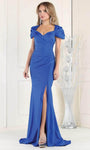 Sexy Mermaid Pleated Slit Fitted Puff Sleeves Sleeves Floor Length Short Sweetheart Natural Waistline Evening Dress with a Brush/Sweep Train