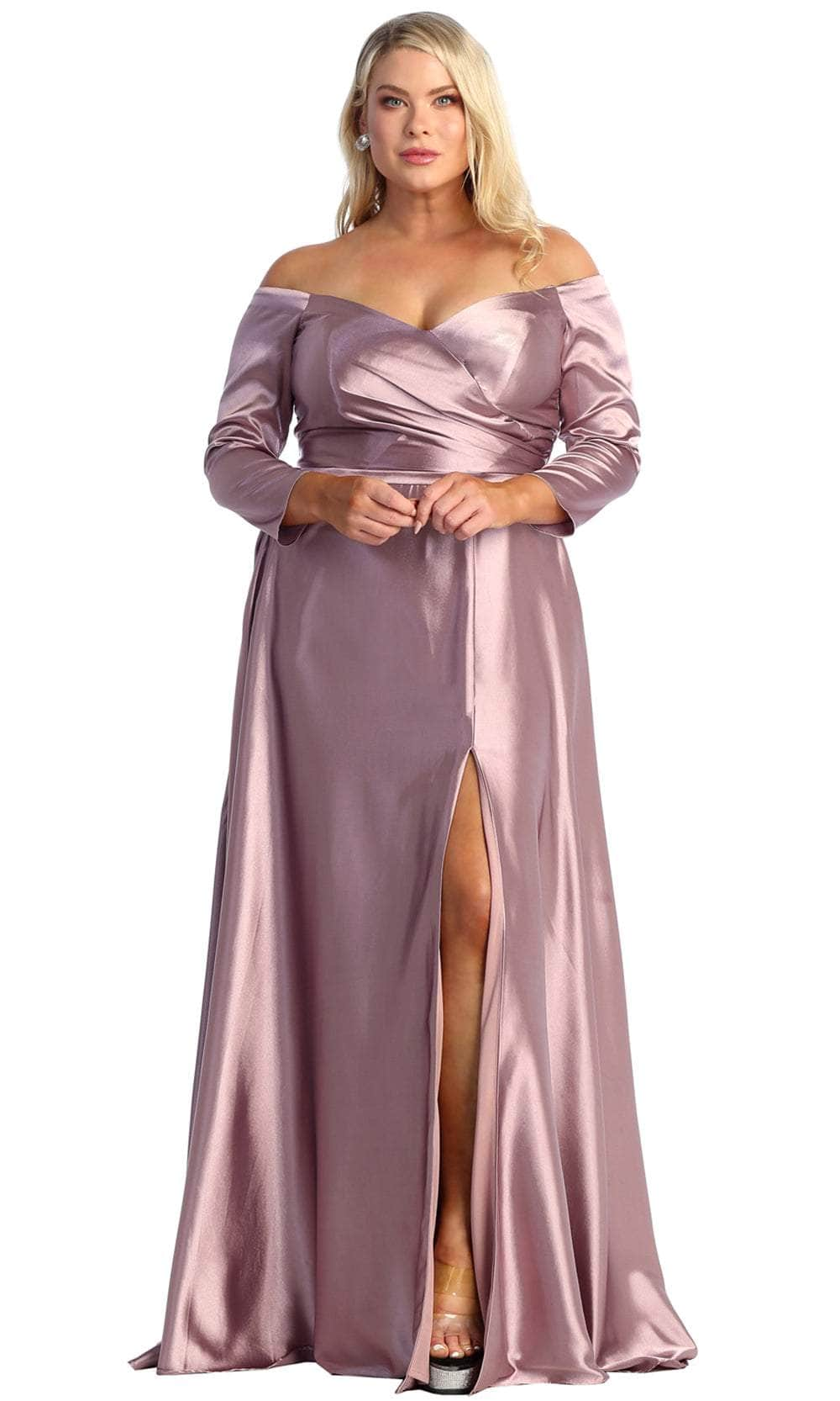 May Queen MQ1930 - Off-Shoulder Satin Evening Dress