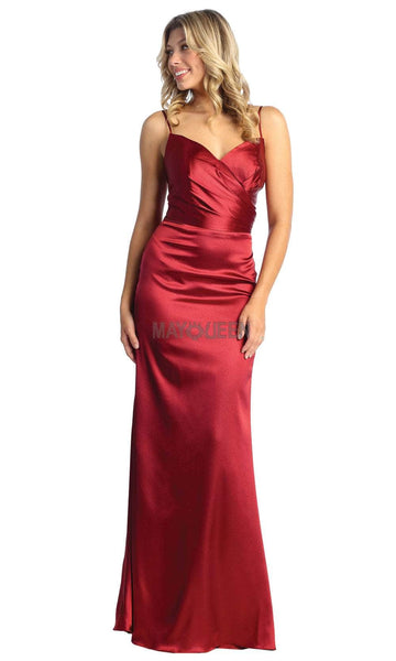 V-neck Sleeveless Spaghetti Strap Sheath Corset Natural Waistline Floor Length Lace-Up Open-Back Ruched Fitted Sheath Dress/Prom Dress