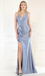 Sexy V-neck Slit Open-Back Asymmetric Sleeveless Natural Waistline Mermaid Evening Dress with a Brush/Sweep Train With Ruffles