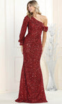 Bishop Sleeves Mermaid Natural Waistline Sequined Asymmetric Evening Dress with a Brush/Sweep Train