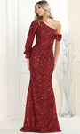 Mermaid Natural Waistline Bishop Sleeves Sequined Asymmetric Evening Dress with a Brush/Sweep Train