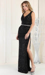 V-neck Sleeveless Sheath Slit Sequined Open-Back Ruched Back Zipper Illusion Natural Waistline Sheath Dress/Prom Dress with a Brush/Sweep Train