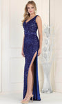 V-neck Illusion Sequined Slit Back Zipper Ruched Open-Back Natural Waistline Sleeveless Sheath Sheath Dress/Prom Dress with a Brush/Sweep Train