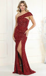 Mermaid Asymmetric Sequined Slit One Shoulder Natural Waistline Prom Dress with a Brush/Sweep Train