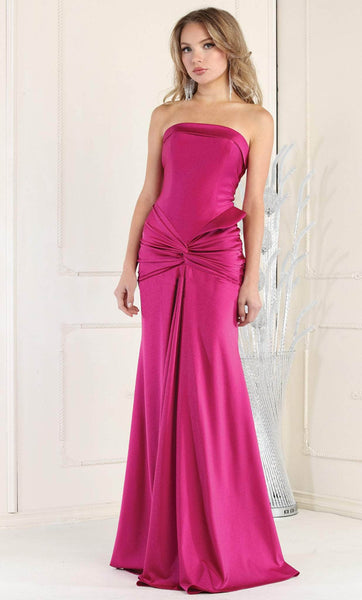 Strapless Fitted Back Zipper Ruched Open-Back Floor Length Mermaid Straight Neck Natural Waistline Prom Dress with a Brush/Sweep Train