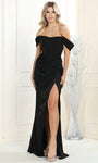 Sophisticated Off the Shoulder Sheath Satin Scoop Neck Lace-Up Ruched Wrap Slit Draped Back Zipper Basque Corset Waistline Sheath Dress/Prom Dress with a Brush/Sweep Train
