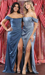 Sophisticated Satin Lace-Up Wrap Draped Slit Ruched Back Zipper Basque Corset Waistline Sheath Off the Shoulder Scoop Neck Sheath Dress/Prom Dress with a Brush/Sweep Train