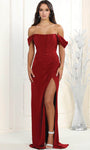 Sophisticated Satin Basque Corset Waistline Scoop Neck Sheath Back Zipper Wrap Slit Draped Lace-Up Ruched Off the Shoulder Sheath Dress/Prom Dress with a Brush/Sweep Train