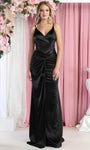 V-neck Sheath Open-Back Asymmetric Wrap Back Zipper Pleated V Back Floor Length Basque Waistline Sleeveless Spaghetti Strap Sheath Dress/Evening Dress with a Brush/Sweep Train