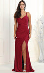 Sexy V-neck Natural Waistline Ruched Lace-Up Open-Back Slit Spaghetti Strap Cowl Neck Sheath Sheath Dress/Prom Dress with a Brush/Sweep Train