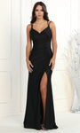 Sexy V-neck Sheath Open-Back Ruched Lace-Up Slit Cowl Neck Natural Waistline Spaghetti Strap Sheath Dress/Prom Dress with a Brush/Sweep Train