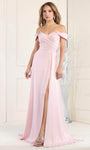 A-line Natural Waistline Off the Shoulder Lace-Up Ruched Slit Wrap Draped Prom Dress with a Brush/Sweep Train