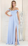 A-line Natural Waistline Lace-Up Ruched Wrap Draped Slit Off the Shoulder Prom Dress with a Brush/Sweep Train