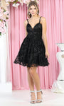 A-line V-neck Sleeveless Spaghetti Strap Fit-and-Flare Plunging Neck Back Zipper Sheer Beaded Open-Back Sequined Fitted Lace-Up Glittering Cocktail Short Natural Waistline Dress