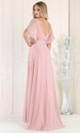 Sophisticated A-line V-neck Floor Length Bell Sleeves Natural Waistline Illusion V Back Jeweled Evening Dress